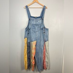 Boho patchwork cotton loose fitting overalls size large
